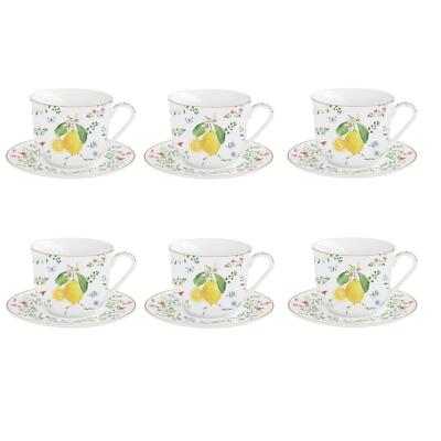 6er Set Tassen mit Untertasse FLEURS ET CITRONS Zitronen 370ml Easy Life