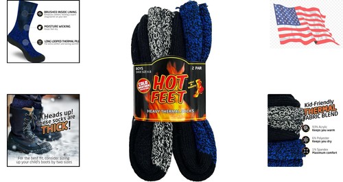 Warm Kids Winter Socks – Moisture-Wicking Thermal Socks 2-Pack, Shoe Size 2-6 - Picture 2 of 8