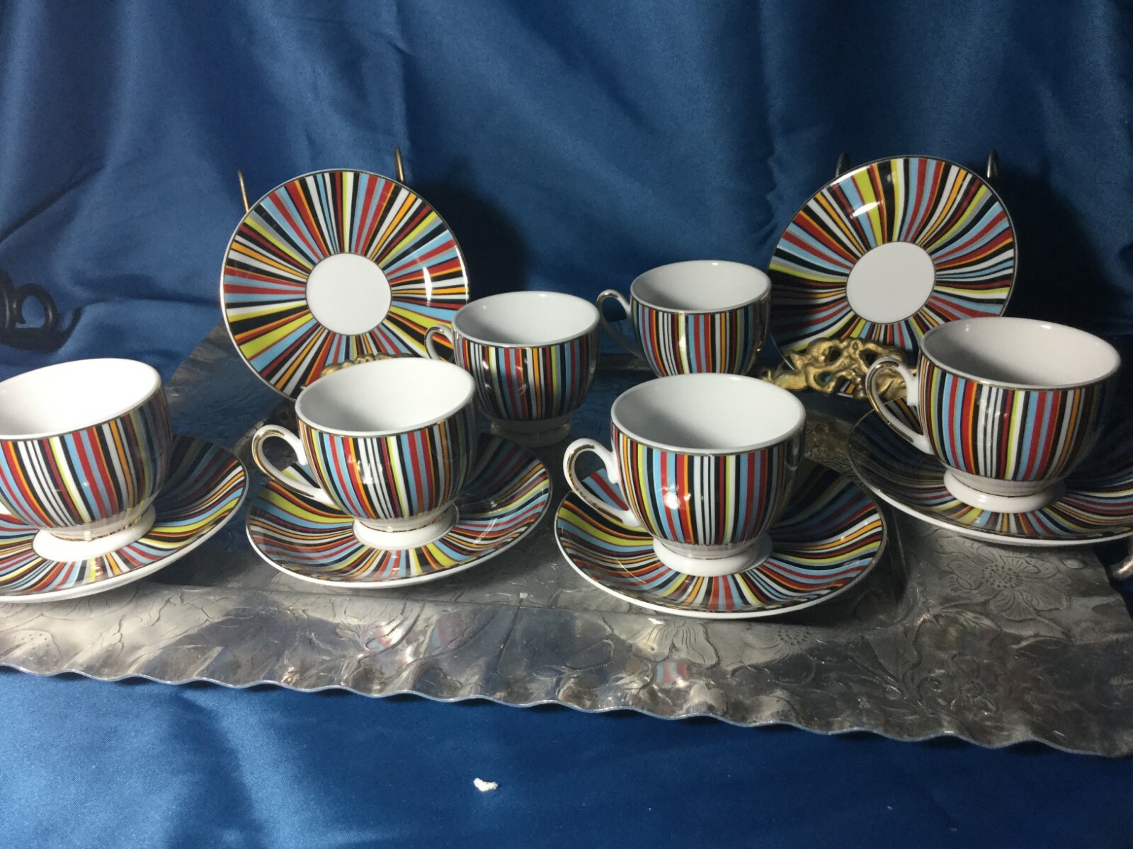 RARE Set of 6 Formalities by Baum Bro Demitasse Espresso, cup saucer color strip RARE Set of 6 Formalities by Baum Bro Demitasse Espresso, cup saucer color strip