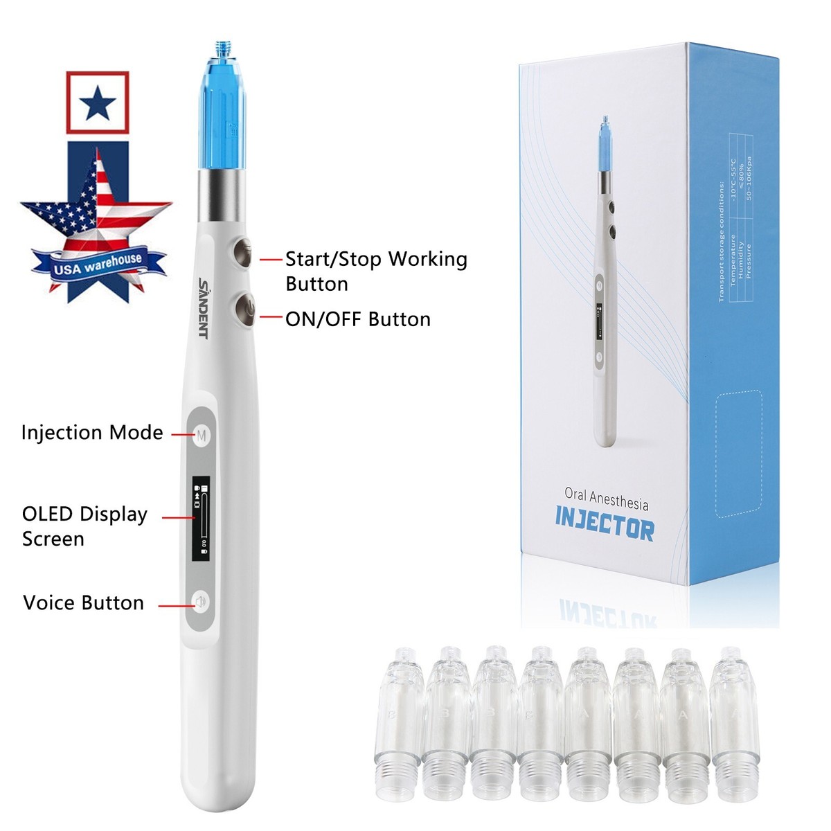 Stylet Anesthésie Dentaire Sans Douleur AZDENT Star Pen - Avec Musique Relaxante - Portable, Rechargeable - Neuf