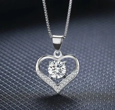 925 Sterling Silver Plated Love Heart Pendant Box Chain Necklace Women Gift  CZ