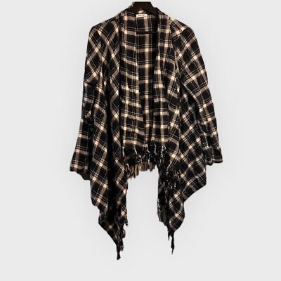 Hendi Plaid Fringe Shaw Cardigan Lagenlook bohemian Boho Western Large