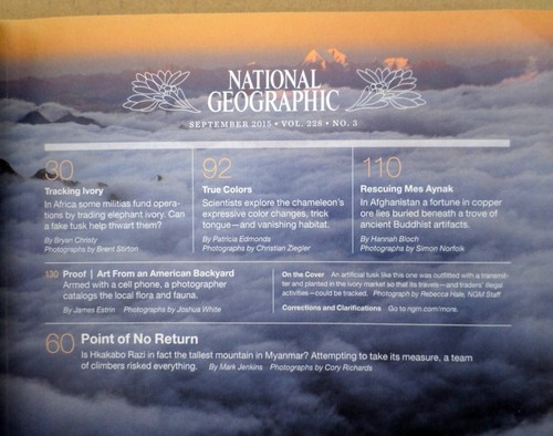 National Geographic Sep 2015 Ivory Trade Myanmar Mountain Climb Afghan Treasure - Imagen 2 de 7