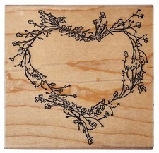 Twig Heart Wreath Shape Rubber Stamp With Floral Design