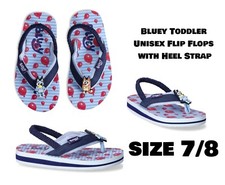 Bluey Toddler SIZE 7/8 Boy Flip Flops with Heel Strap Color BLUE NWT