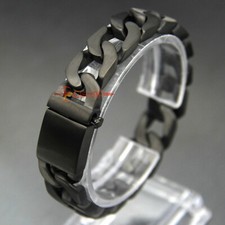 Men's Black 316L Stainless Steel Brushed Matte Cuban Curb Chain Bracelet 13mm