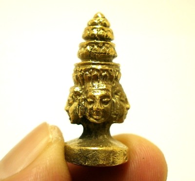 LORD BRAHMA 4 FACES HINDU MINI BRASS AMULET PHRA PHROM MAGIC BLESS LUCKY SUCCESS