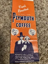PLYMOUTH PIGGLY WIGGLY Coffee Bag Paper Dated 1937c Paper Sack OLD STOCK Store