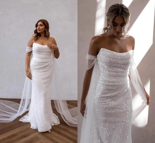 Simple Modern A Line Women's Wedding Dresses Charming Square Collar Bride Gowns Sleeveless Backless Sequined main image 1