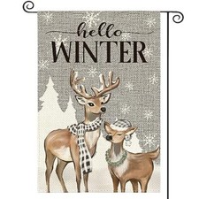 Hello Winter Reindeer Snowflake Garden Flag 12x18 Garden Size-12 x 18" Multi