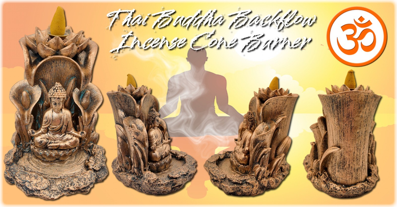 Thai Buddha Backflow Incense Burner – Lotus Zen Ornament – Home Decor Gift