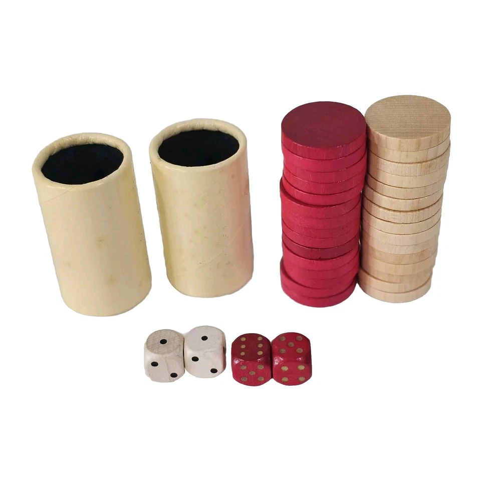 Backgammon Game Replacement Wood Pieces Dice And Cups - Image 3 of 4