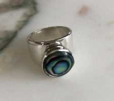 Colorful modern round Sterling Silver 925  Abalone Shell Ring 6 1/2