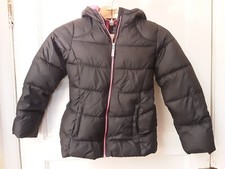 Wonder Nation hooded winter puffer jacket Black w/ fuzzy pink liner Girl 10-12