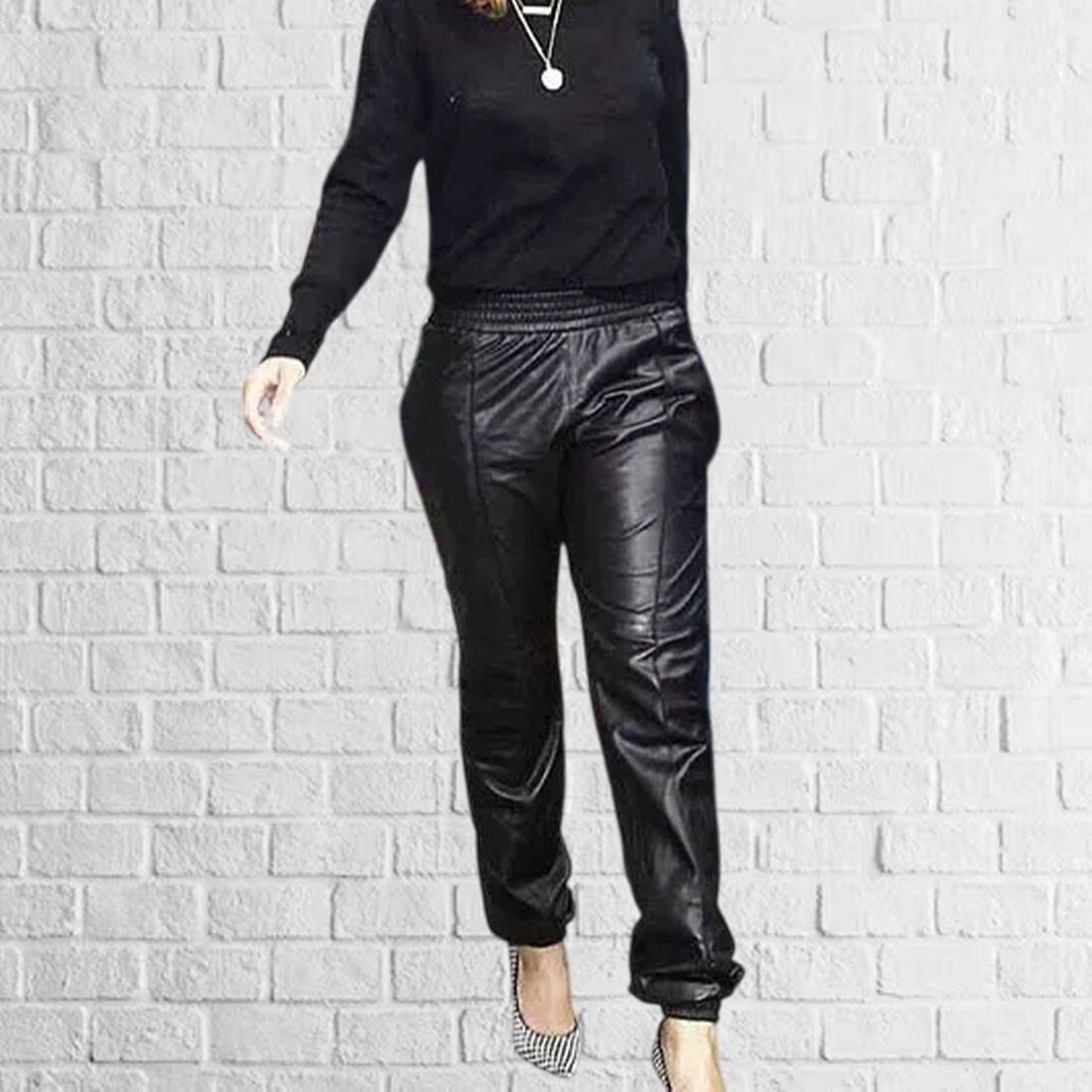 NEW Women's Black Sheepskin Handmade Joggers Leather Stylish Party Wear Pants
