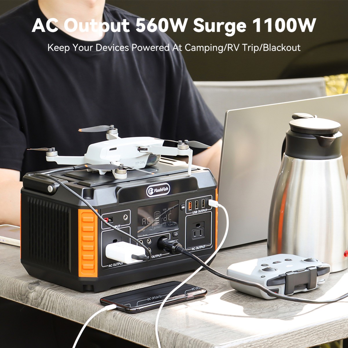Flashfish 600W Portable Power Station Solar Generator for Outdoor