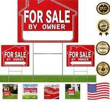 Attractive Red For Sale By Owner Yard Sign Set with Metal Stakes - 3 Pack