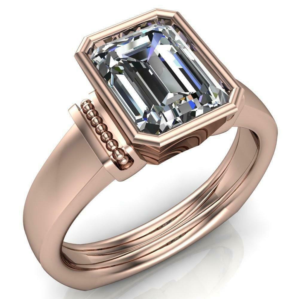 Anillo Michone Esmeralda Diamante Filigrana Bisel Vástago Euro Plata Rosa Creado en Laboratorio