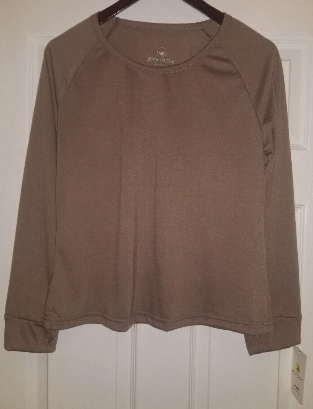 BODY GLOVE Tan Brown Long Sleeve Thumbholes Performance Top LARGE Nordstrom NEW