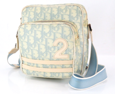 Auth CHRISTIAN DIOR Light Blue Trotter PVC Mini Shoulder 