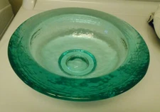 Fire and  Light Recycled Glass Aqua Blue Wide Lipped Bowl 10 5/8" -