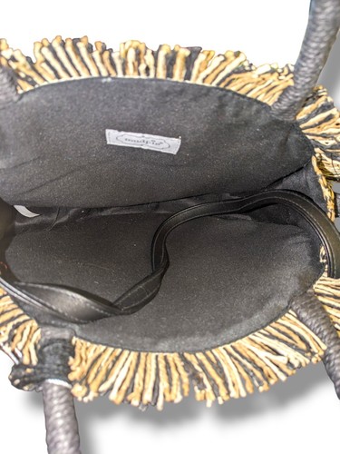 Round Tweed Bag With Tassels . Carry With Handles/ Crossbody Strap By Mudpie Nwt - Picture 3 of 6