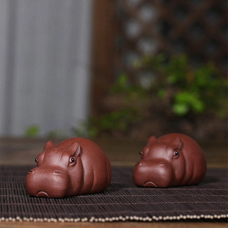 Estatua de hipopótamo hecha a mano mascota de té Yixing Zisha púrpura arcilla decoración de mesa adorno Foto 4 de 4