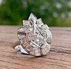 2 Ct Round Cut Simulated Diamond Wedding Art Deco Ring 14k White Gold Plated