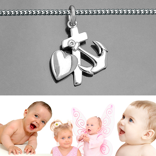 Glaube Liebe Hoffnung Symbol Anhänger mit Kette Länge wählbar Echt Silber 925