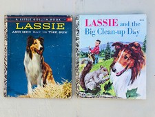 2 Vintage LITTLE GOLDEN BOOKS 1958 LASSIE Her day sun & 1971 Big Clean-up Day