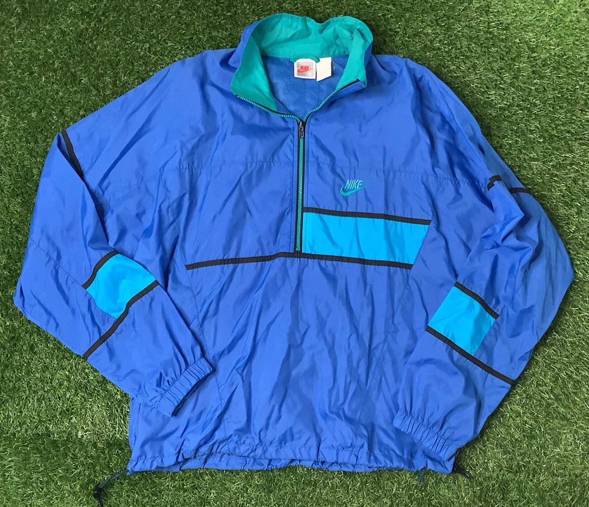 Vintage 90s Nike Grey Tag Colorblock Windbreaker Jacket M Medium Teal Black Purp