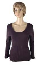 NICOLE MILLER Sweater Sz X-Large Purple Ribbed Rayon/Nylon Long Bell Sleeves