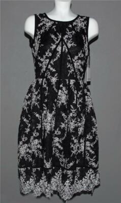 Calvin Klein Embroidered Lace Black White Flared Sleeveless Dress Wms 6 NWT  $149 | eBay