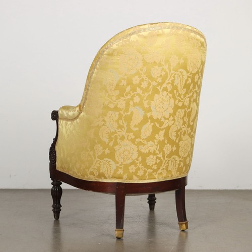 Poltroncina Restaurazione Antica Mogano Seta Damascata '800 Originale - Foto 7 di 8