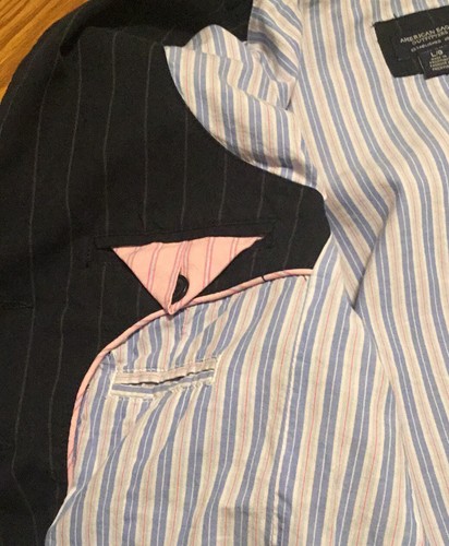 Blazer American Eagle Talla L De Colección Oscuro Y2K Azul Marino Rayas Usado en Excelente Condición Academia Preppy - Imagen 10 de 12