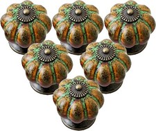 Ceramic Glazed Cabinet Knobs Pumpkin Shape Classy Vintage Decorative Green