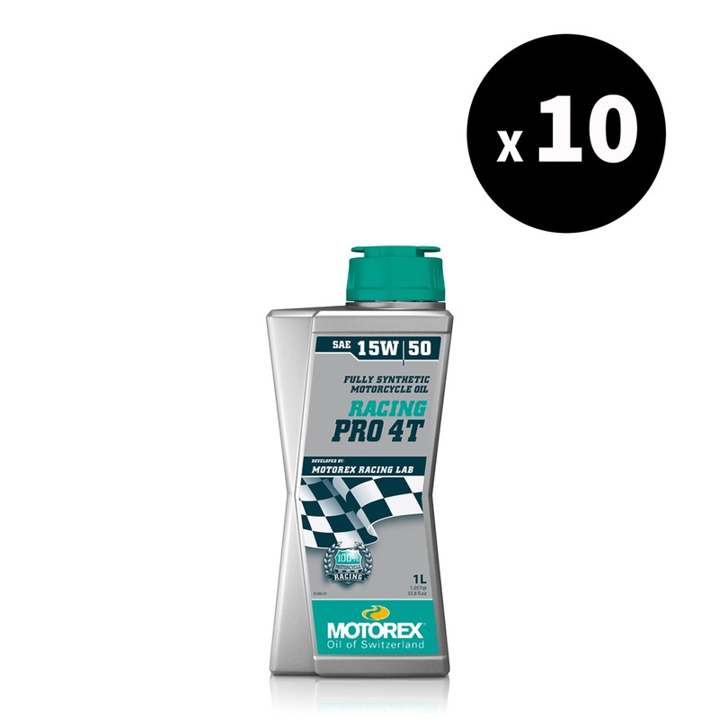 Huile moteur MOTOREX Racing Pro 4T 15W50 lubrifiant moto cross et piste carton 10 bidons 1L