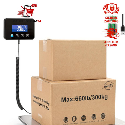 Hochpräzise Paketwaage 300kg/20g Edelstahl mit LCD und Tara-Funktion