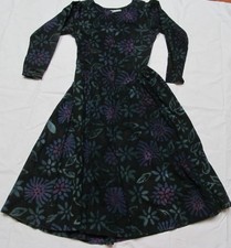 Winter Sun mMaxi dress S black w/ purple green floral Fair Trade Ecuador 80s