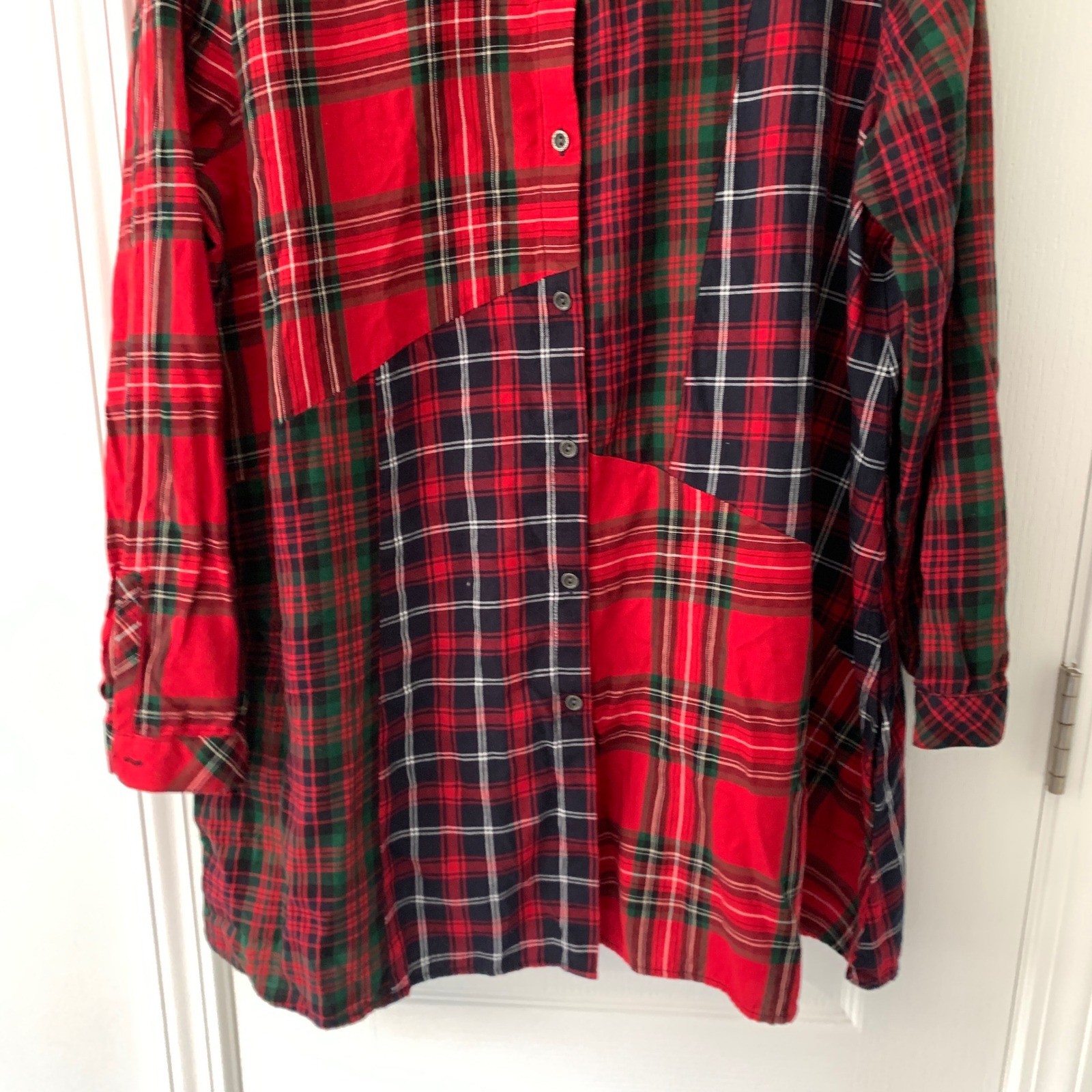 J. Jill Patchwork Plaid Button Down Tunic Shirt R… - image 4