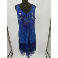 Babeyond XL Vibrant Royal Blue Beaded Fringe Flapper Dress