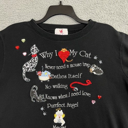 Quacker Factory Cat Sweatshirt Womens Fits XL to 1X Black Why I Love My Cat - Picture 4 of 24