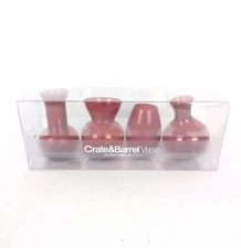 Crate & Barrel Ruby Red Bud Vases Set of 4 New In Package Mouth Blown Glass