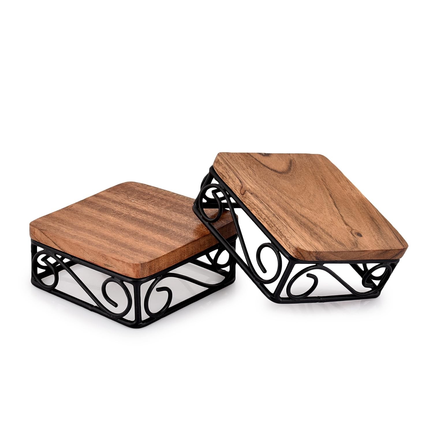 NIRMAN Square Wooden Dessert Stand Riser with Rustic Brown Tabletop