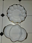 Vintage Fire King Anchor Hocking Milk Glass Deviled Egg Plate & 3 Divided Tray