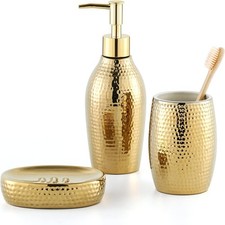 Gold Bathroom Accessory Set - 3 Piece Decorative Ceramic Bathroom Accessories Se