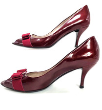 Salvatore Ferragamo Ribes patent leather peep-toe pumps, Women s Sz 9.5