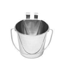 Heavy Duty Stainless Steel Pet Water, Food Bucket Flat-Sided Pail with Dual Hook
