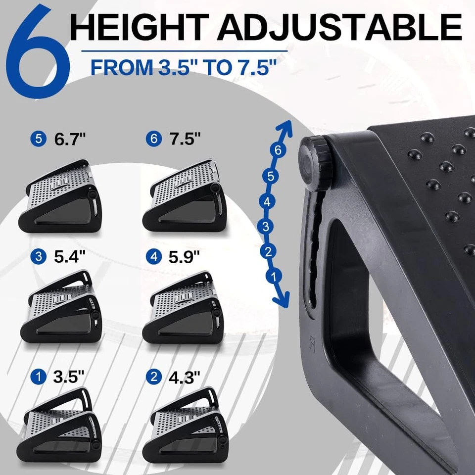 Adjustable Under Desk Foot Rest with Massage Rollers 6 Height Ergonomic Stool - Image 4 of 4