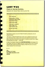 Heather Ramsdell / LOST WAX Uncorrected Proof 1st 1998